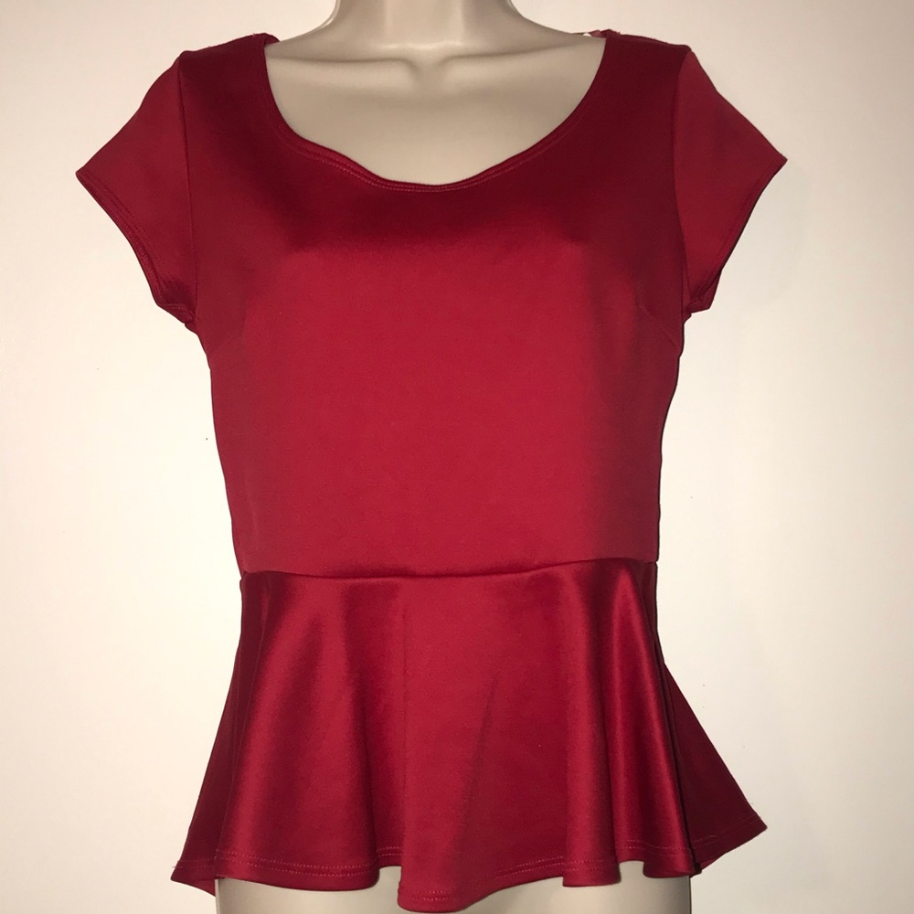 Red Peplum Top with Heart Cutout